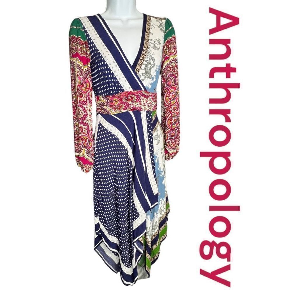 Anthropologie Women's 0 Moulinette Soeurs Istanbul Wrap Dress Multi-Color HOBO - Picture 2 of 12